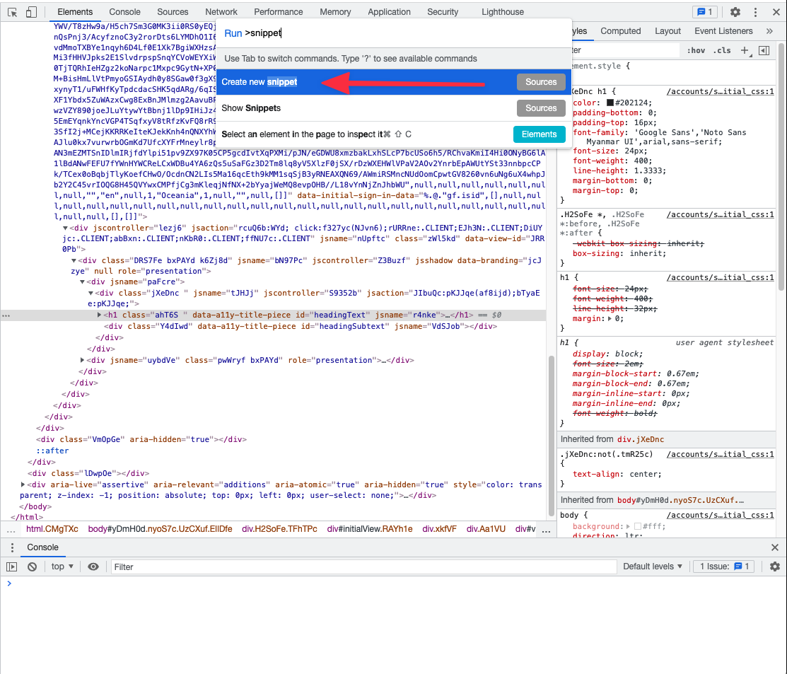 Chrome devtools create new snippet
